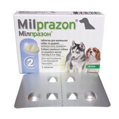 Таблетки Милпразон для собак и щенков от 0,5кг (2 таблетки) 3793 фото