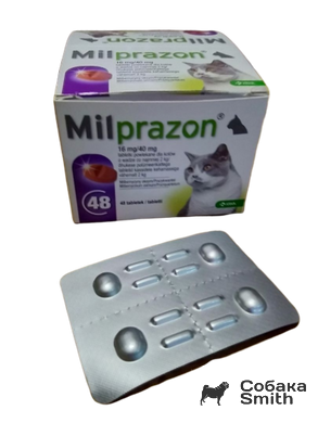 Мілпразон д/котів масою тіла більше 2 кг таб 16мг/40 мг № 4 (без коробки) 3791 фото